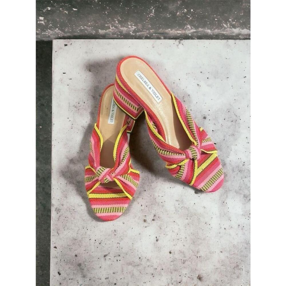 Chelsea & Violet Res & Pink multicolor textile open toe Striped Heels Size 8.5M